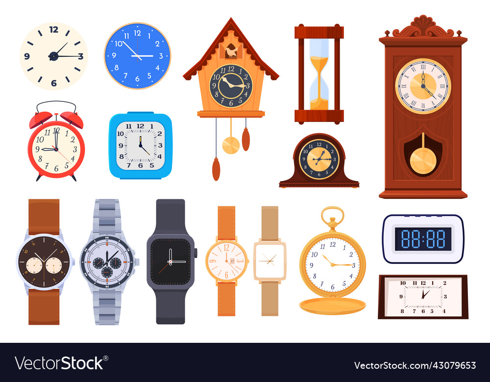 A set of clocks various types and models wall Vector Image A set of clocks various types and models wall