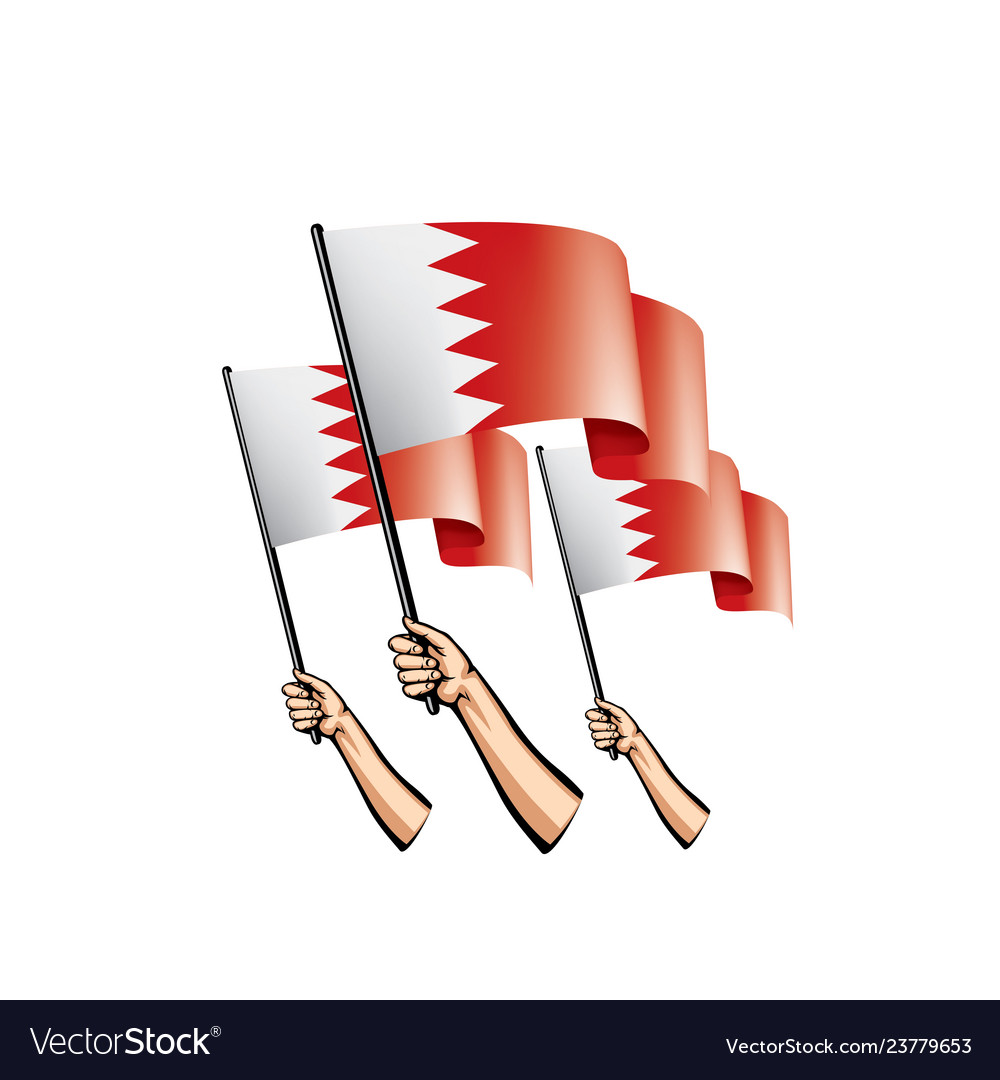 Bahrain flag and hand on white background