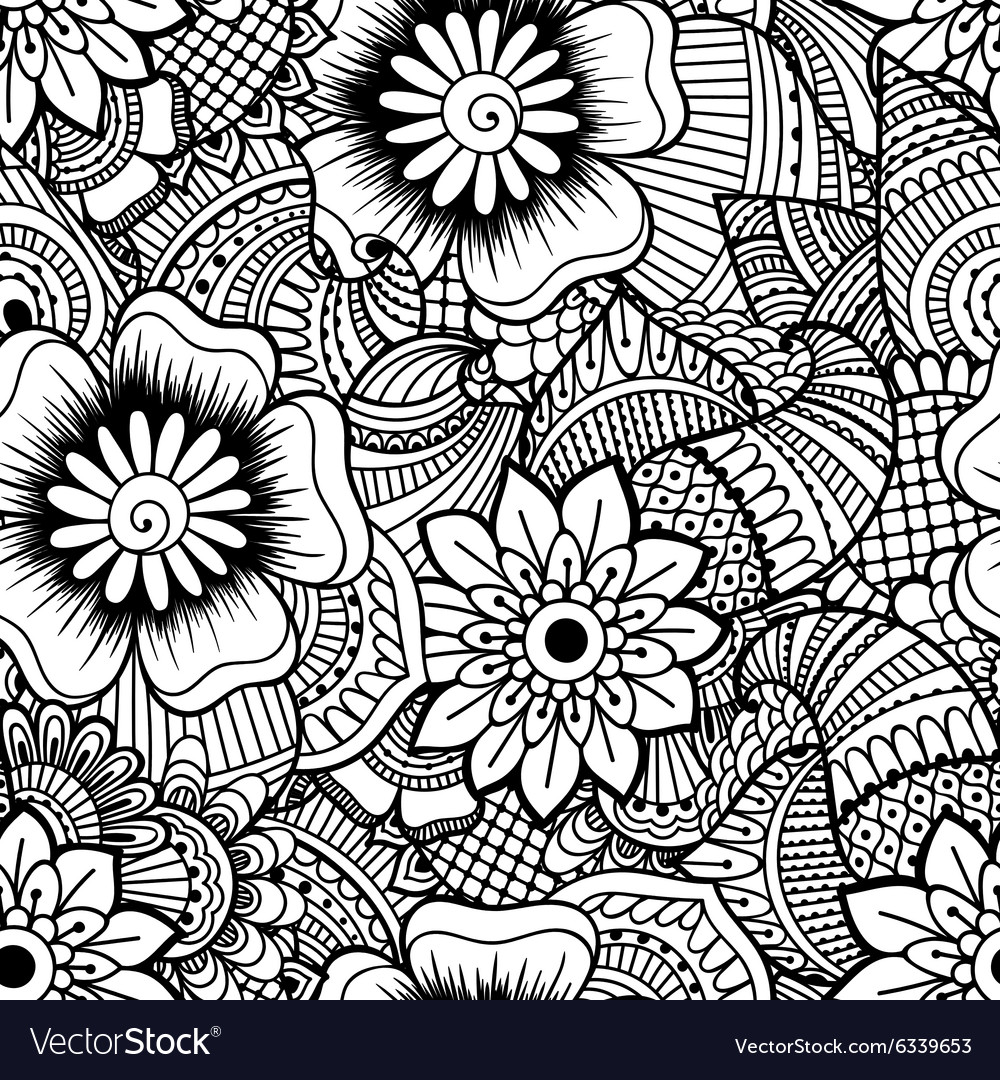 Black and White Floral Henna Pattern