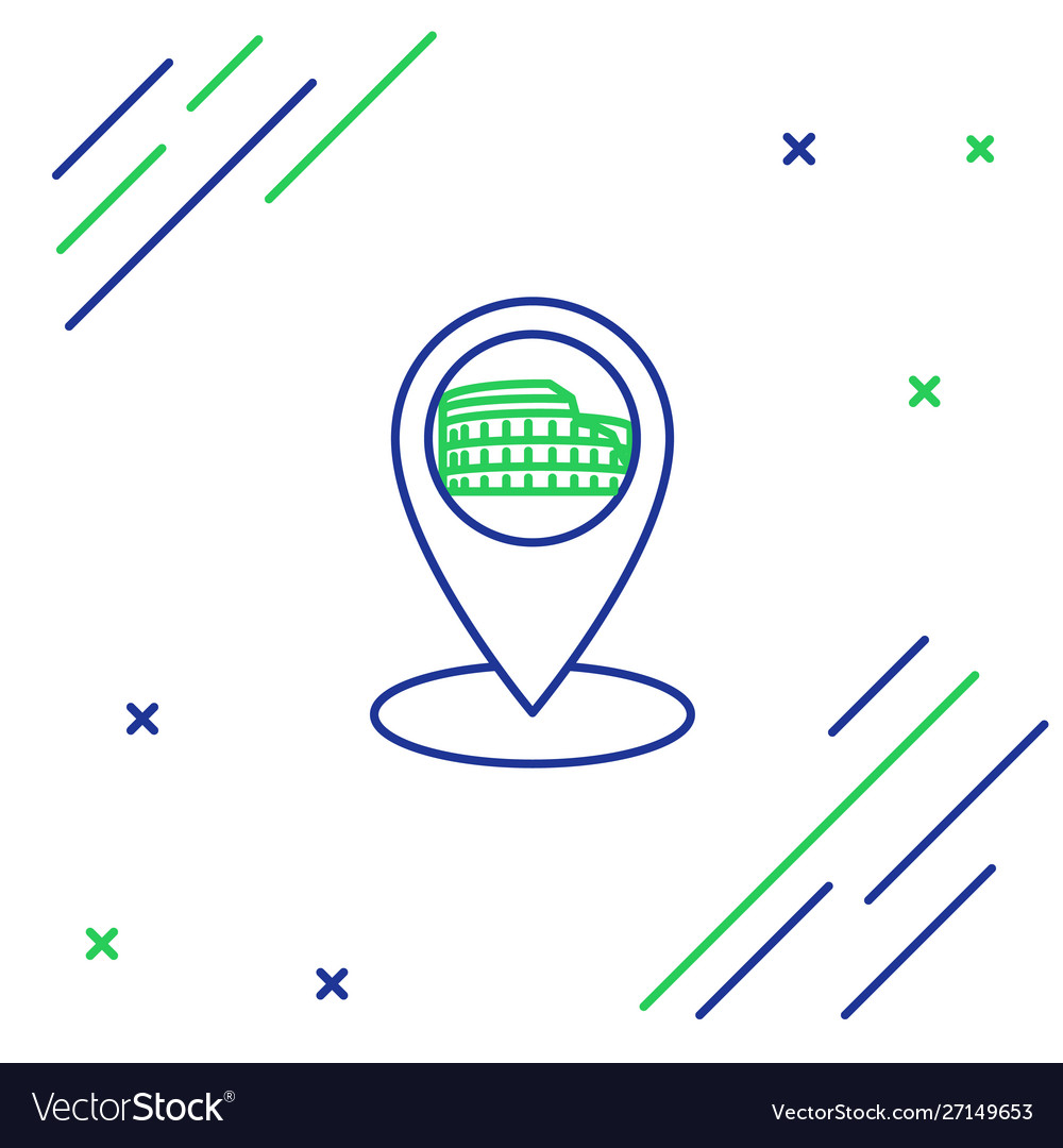 Blue and green line map pointer with coliseum