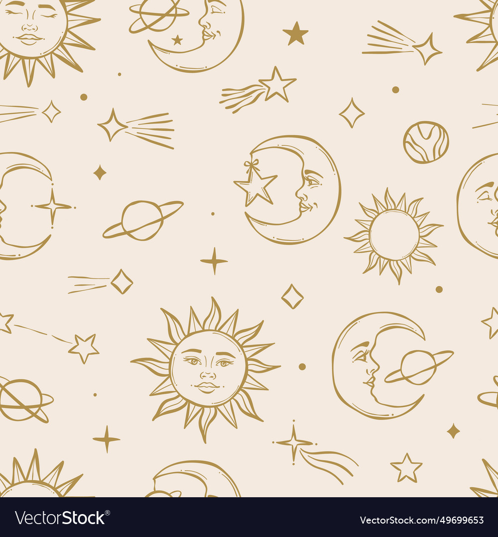 Celestial mystic esoteric repeat pattern with sun vector image Celestial mystic esoteric repeat pattern with sun