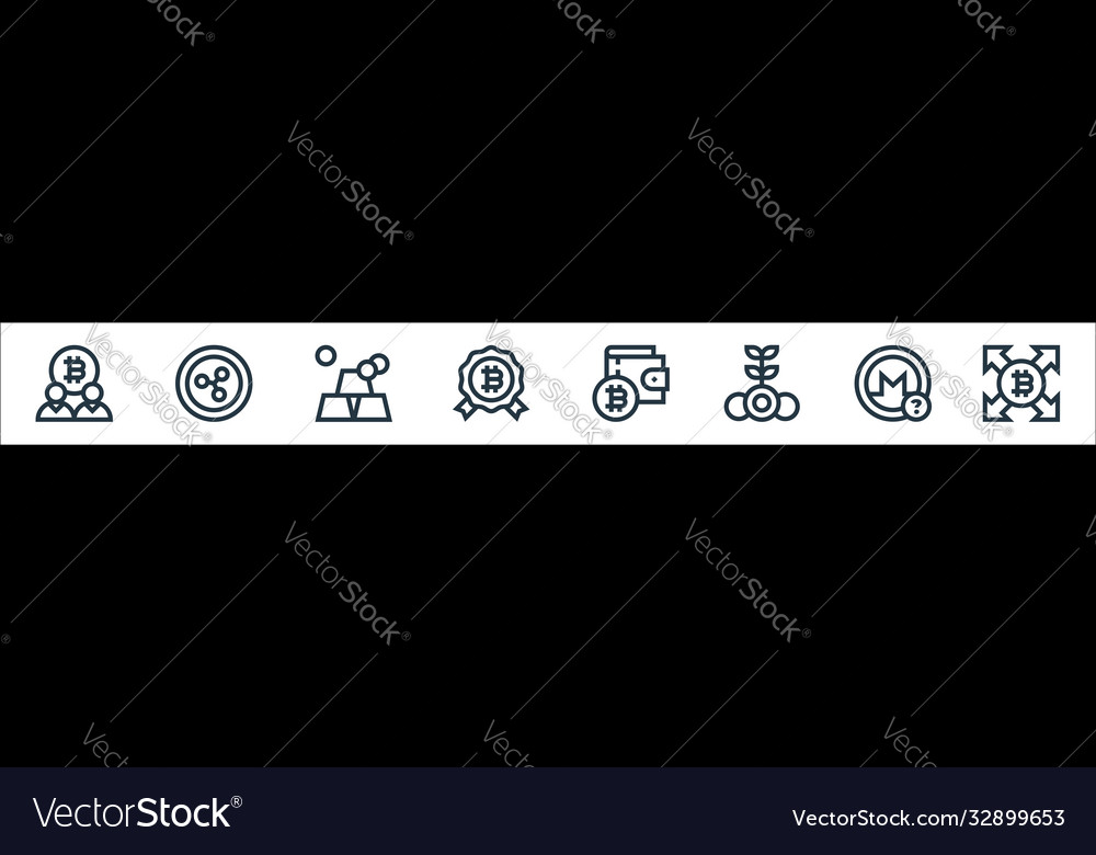 Cryptocurrency line icons linear set quality vector image Cryptocurrency line icons linear set quality