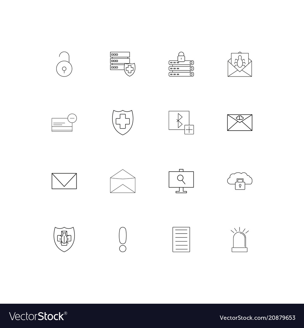 Cyber security linear thin icons set outlined
