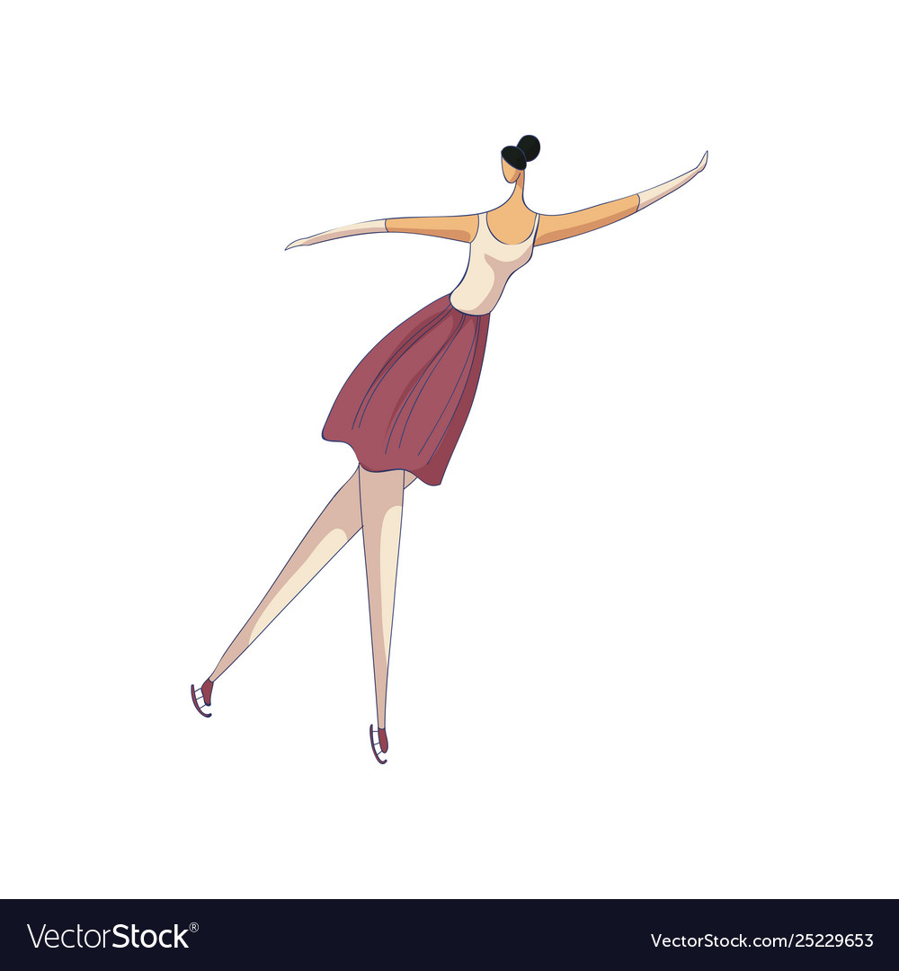 Figure Skater Girl In A Burgundy Costume Hand To Vector Image