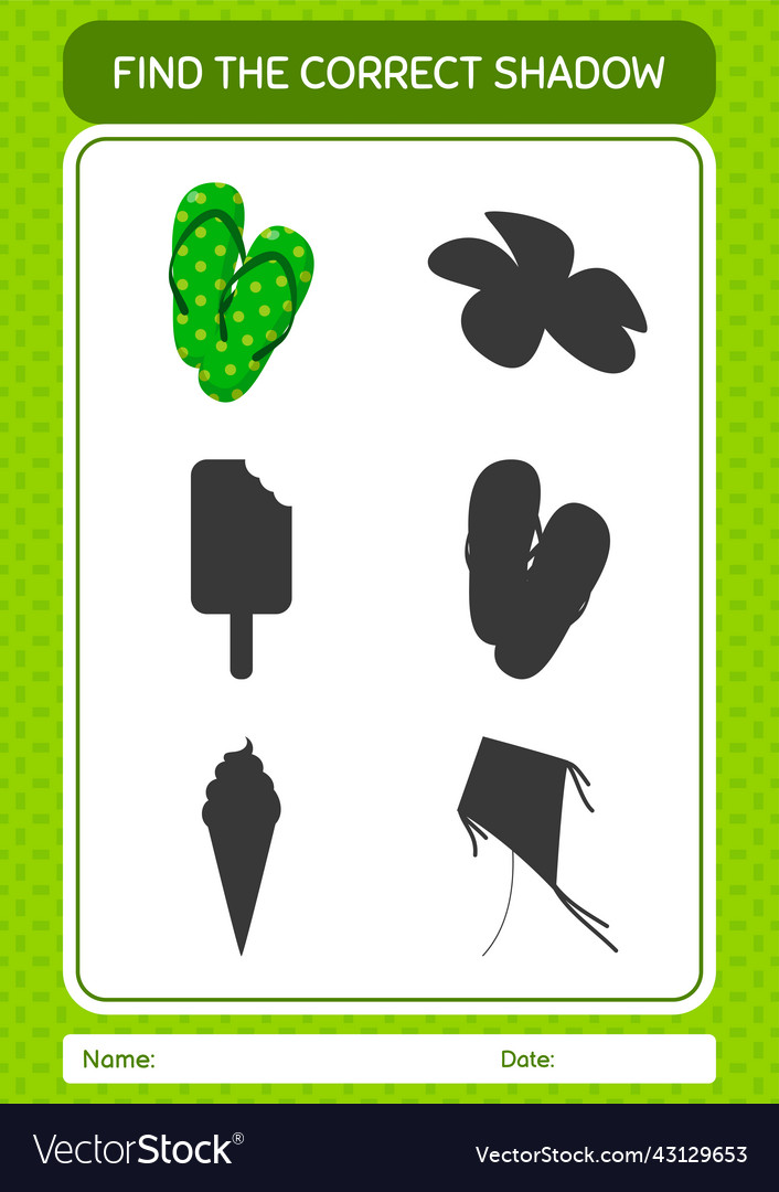 Find the correct shadows game with flip flop vector image Find the correct shadows game with flip flop