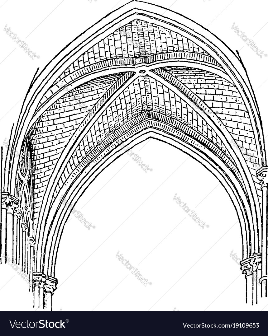 Quadripartite vault webs vintage engraving