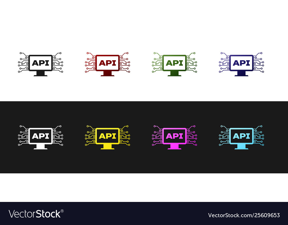 Set computer api interface icon isolated on black vector image Set computer api interface icon isolated on black