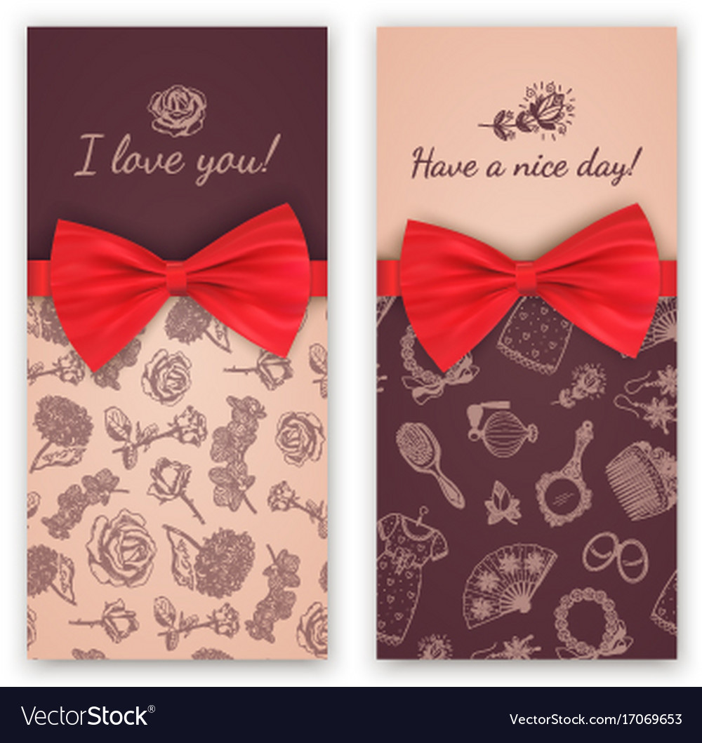 Sketch pattern and red ribbon bow