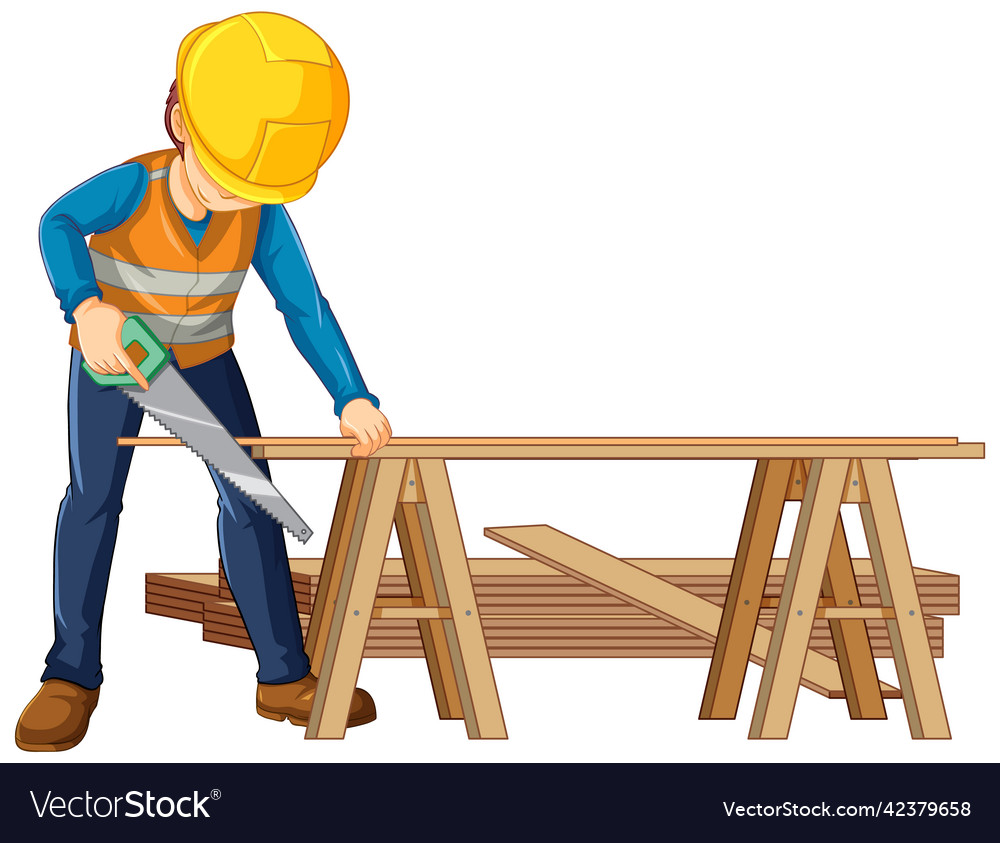 A construction worker cutting wood Royalty Free Vector Image
