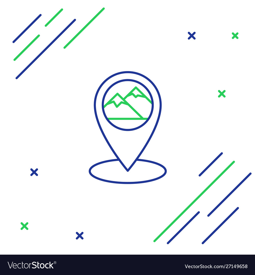 Blue and green line map pointer with mountain icon vector image Blue and green line map pointer with mountain icon