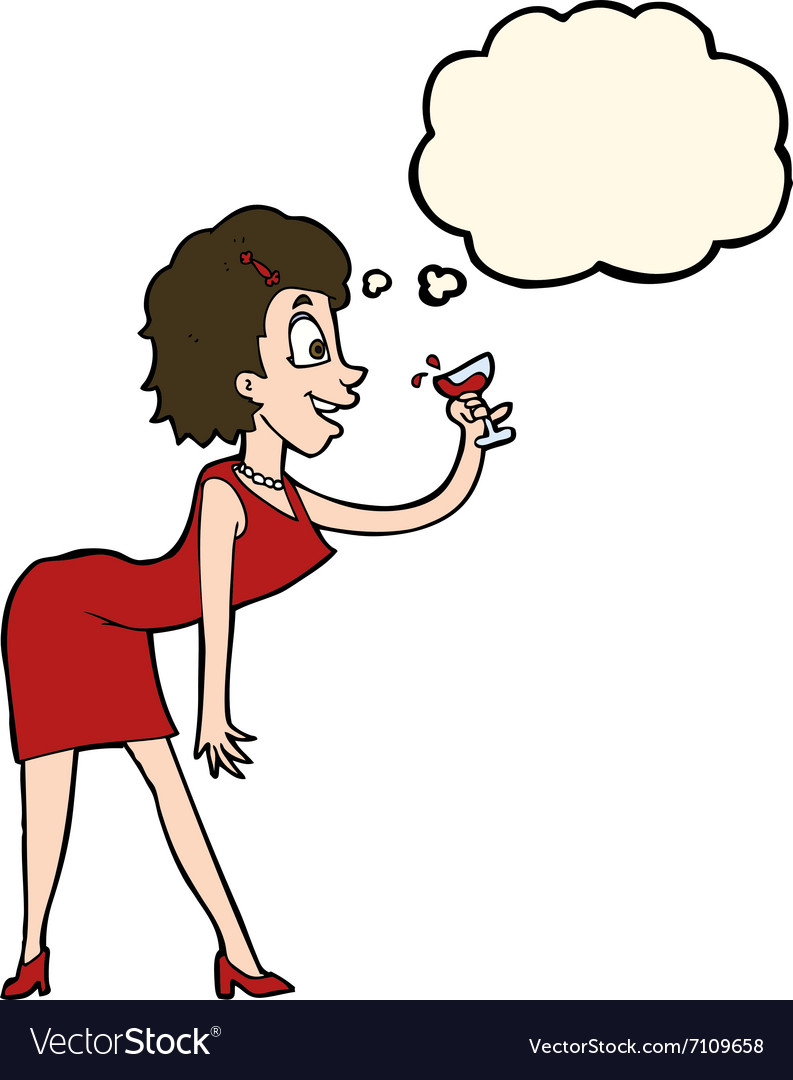 Cartoon woman with drink thought bubble