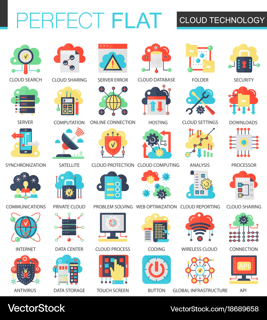 Cloud data technology complex flat icon Royalty Free Vector
