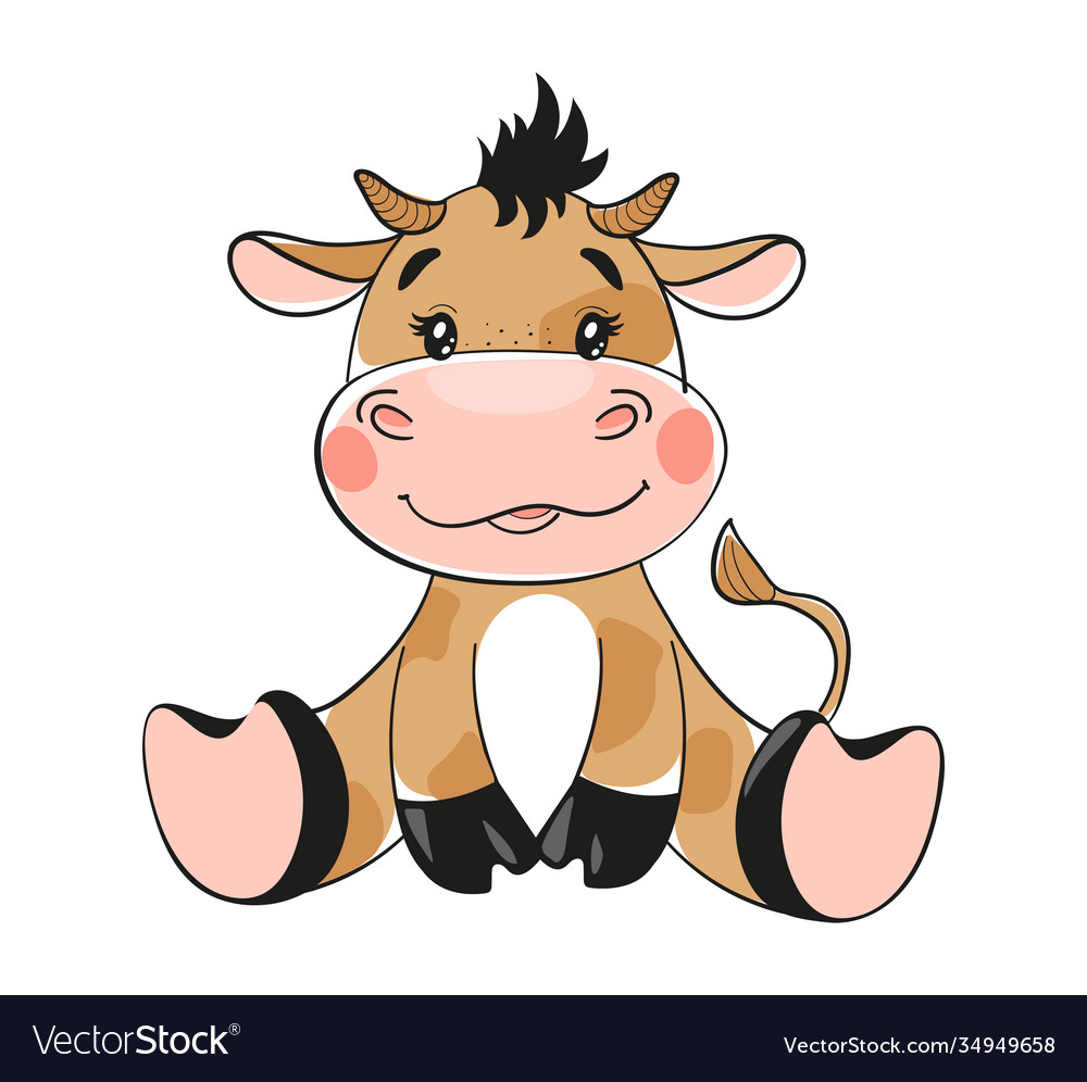 Cute cartoon bull flat design baby bull symbol vector image Cute cartoon bull flat design baby bull symbol