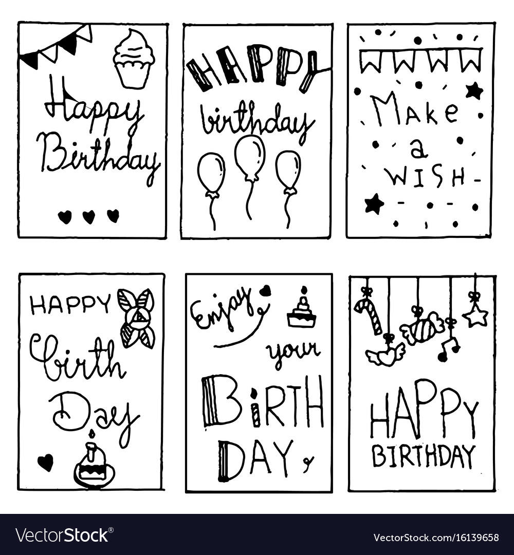 Happy birthday party cards set lettering text Vector Image