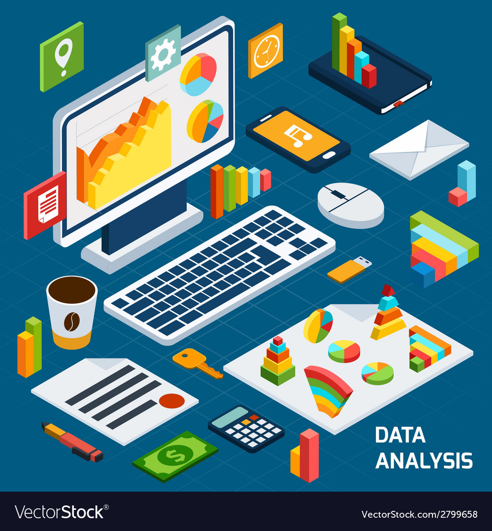 Isometric data analysis set Royalty Free Vector Image