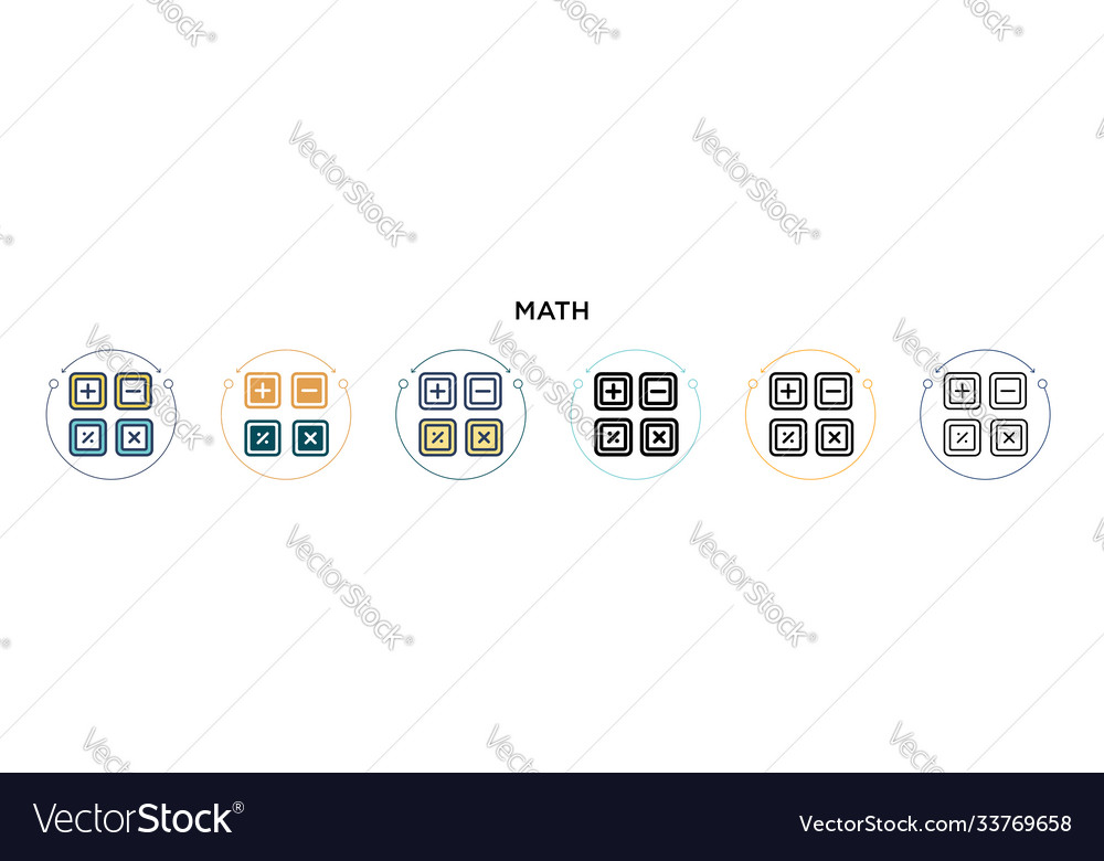 Math icon in filled thin line outline and stroke