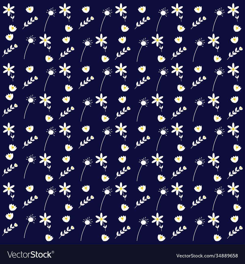 Seamless pattern white daisy on dark blue