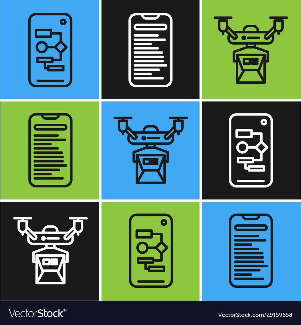 Set line algorithm drone delivery concept vector image Set line algorithm drone delivery concept