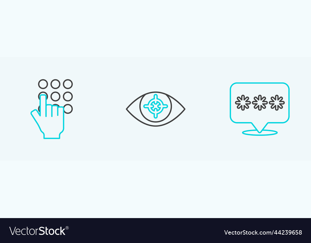 Set line password protection and eye scan icon vector image Set line password protection and eye scan icon