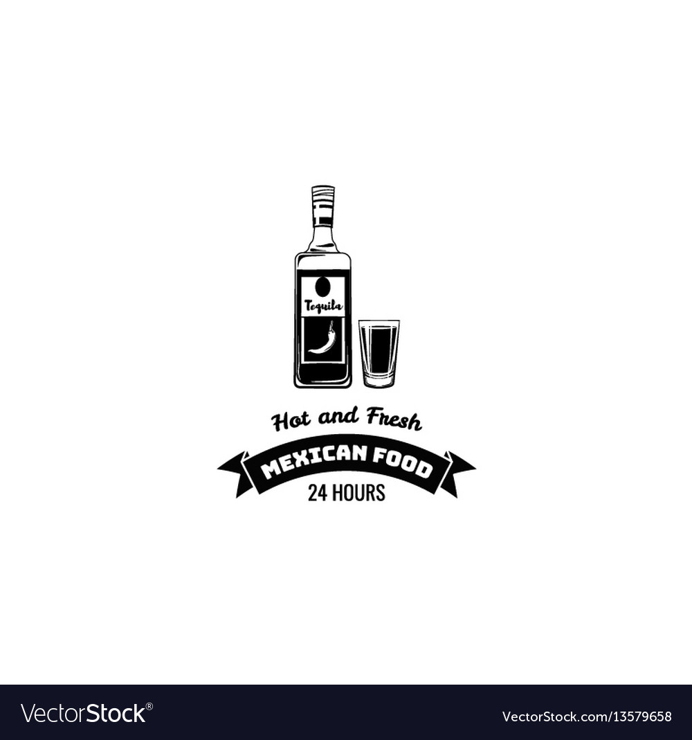 Tequila glass and botlle alcohol drink vintage vector image Tequila glass and botlle alcohol drink vintage