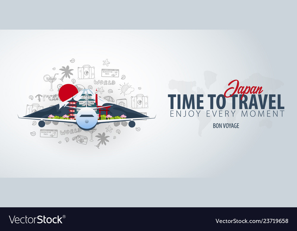 Travel To Japan Time To Travel Banner With Vector Image