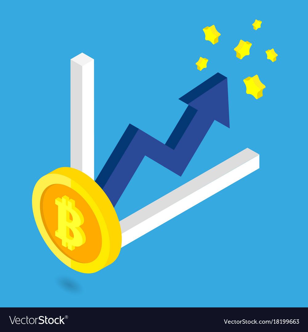 Bitcoin golden growth with blue arrow and chart