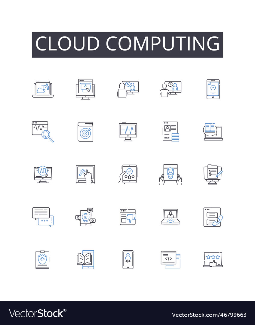 Cloud computing line icons collection virtual vector image Cloud computing line icons collection virtual
