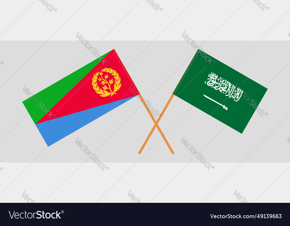 Crossed flags of eritrea and the kingdom saudi Vector Image