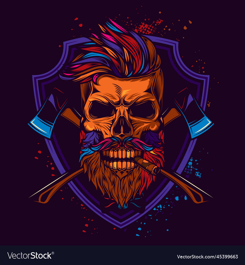 Lumberjack skull with axes on the background