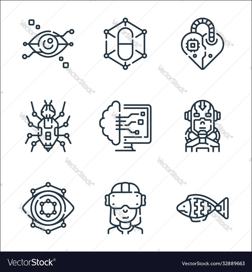 Robotics line icons linear set quality