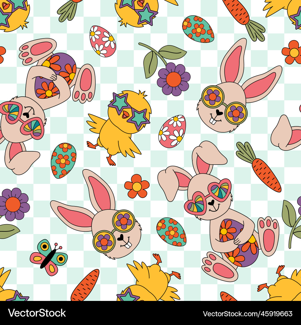 Seamless pattern with easter bunny and chick Vector Image
