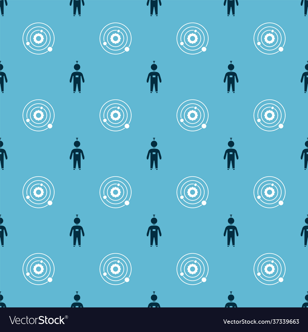 Set astronaut and solar system on seamless pattern