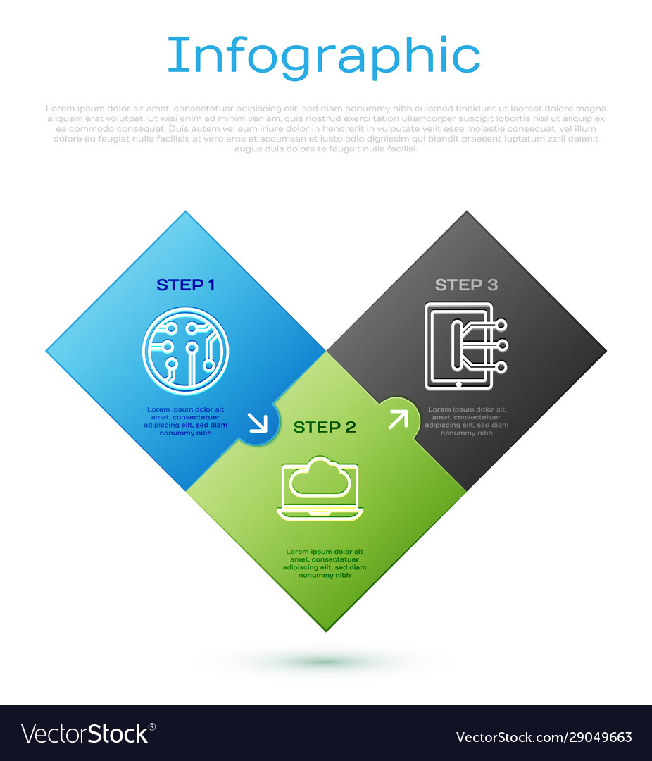 Set line processor tablet and cloud technology vector image Set line processor tablet and cloud technology