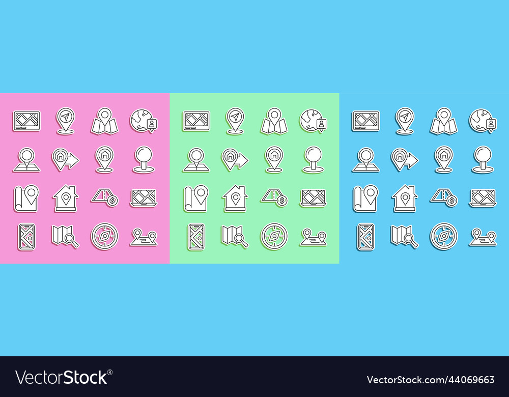 Set line route location city map navigation push vector image Set line route location city map navigation push
