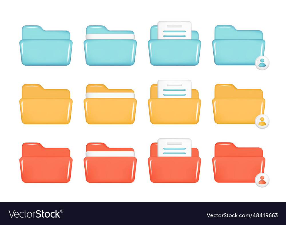 Set of realistic 3d colorful folder document user Vector Image Set of realistic 3d colorful folder document user
