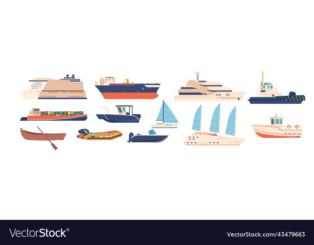 Set of ships and boats isolated on white