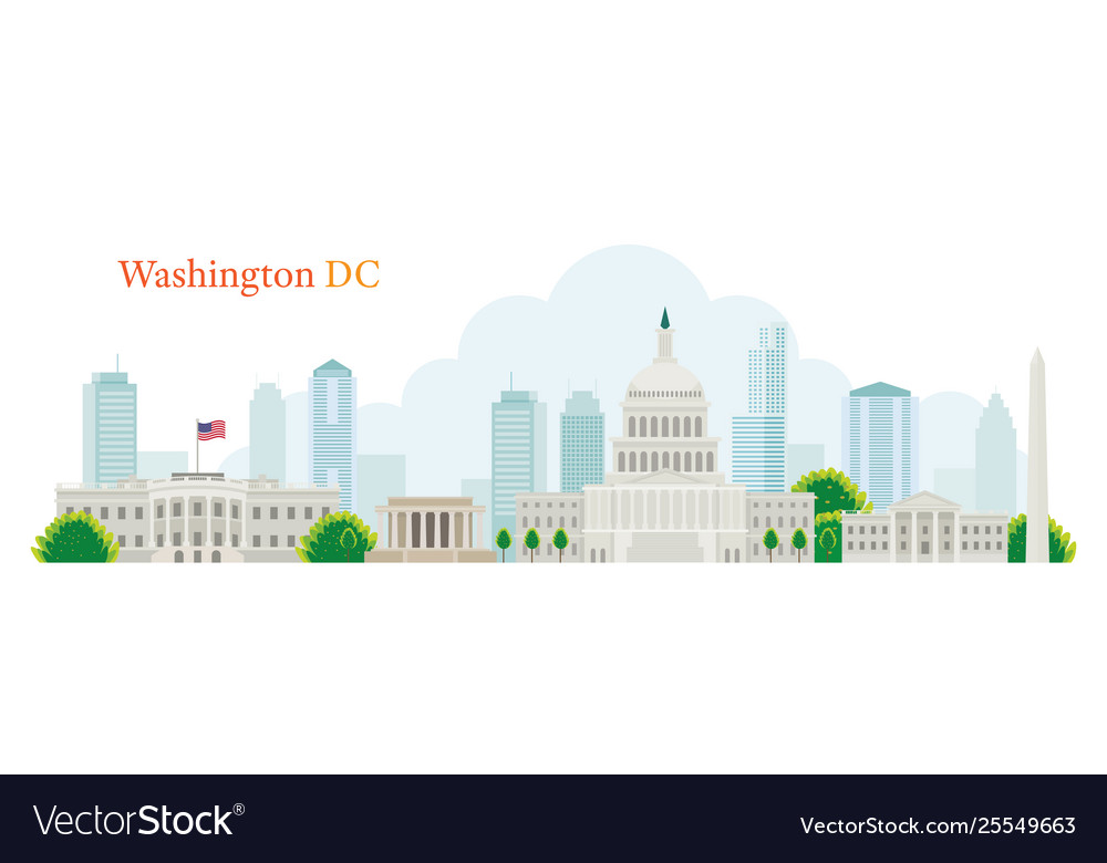 Washington dc landmarks skyline and skyscraper vector image Washington dc landmarks skyline and skyscraper