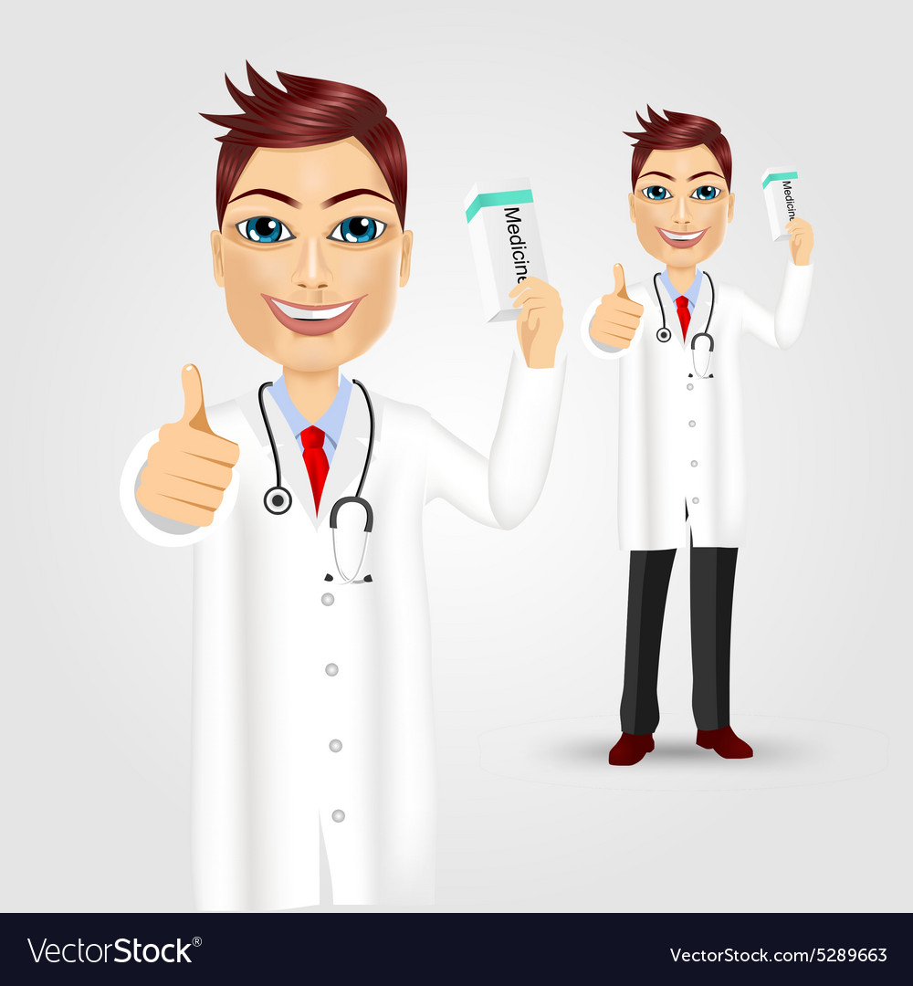 Young doctor giving thumbs up Royalty Free Vector Image