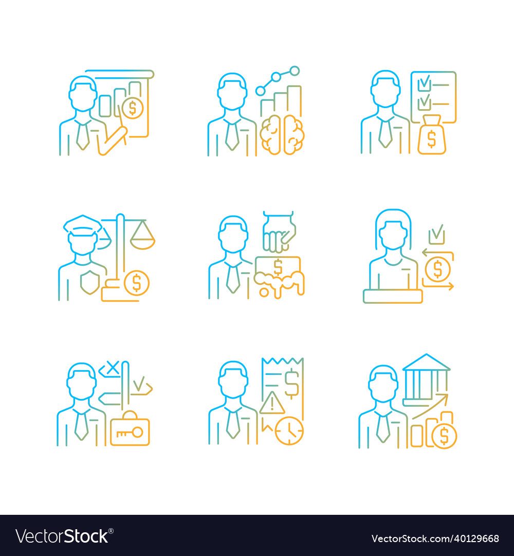 Career in finance field gradient linear icons set