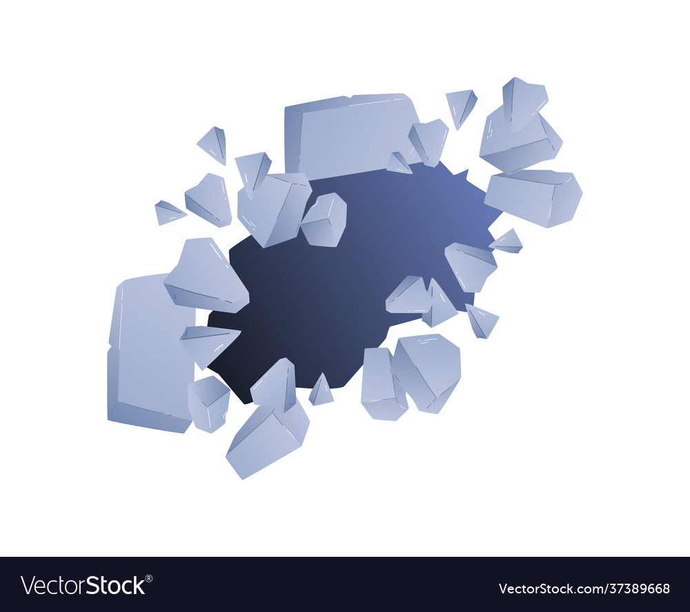 Hole breaking ice crack surface background