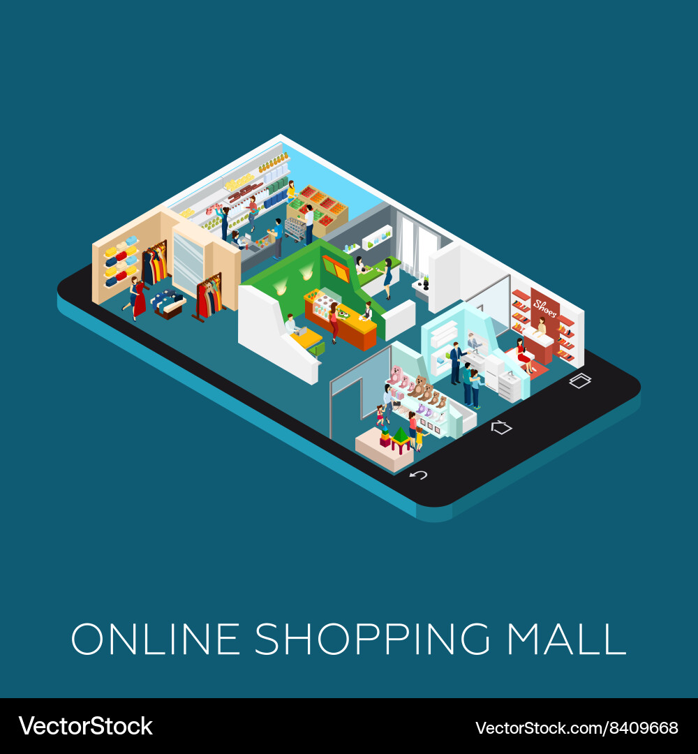 Online Shopping Mall Isometric Icon Royalty Free Vector