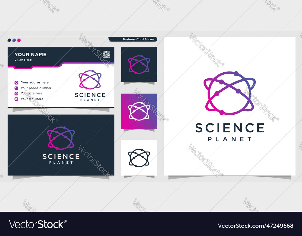 Planet logo with modern gradient science line art