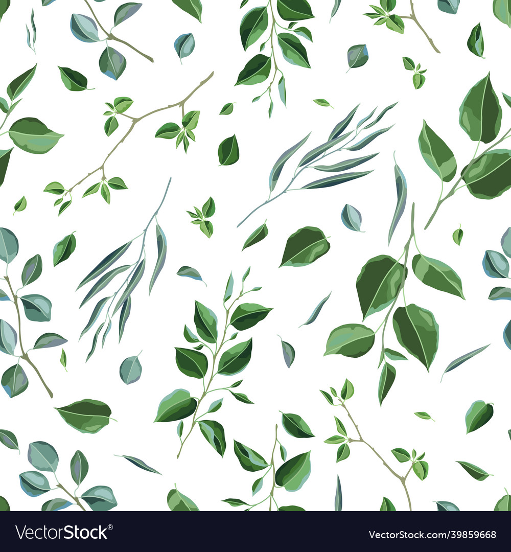 Seamless pattern with branches and green leaves vector image Seamless pattern with branches and green leaves