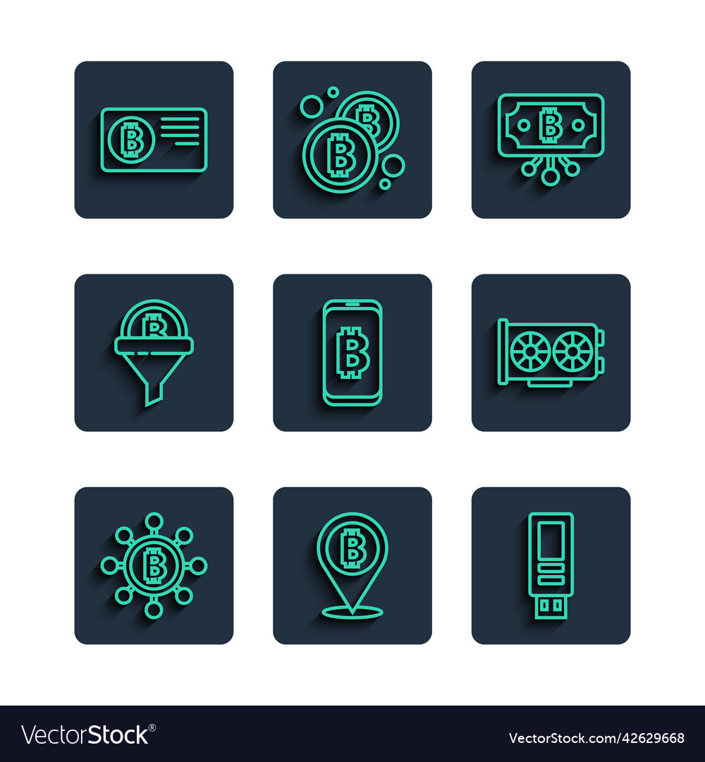 Set line blockchain technology bitcoin usb flash vector image Set line blockchain technology bitcoin usb flash