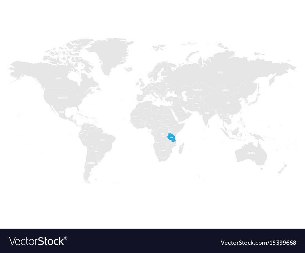 Tanzania marked by blue in grey world political