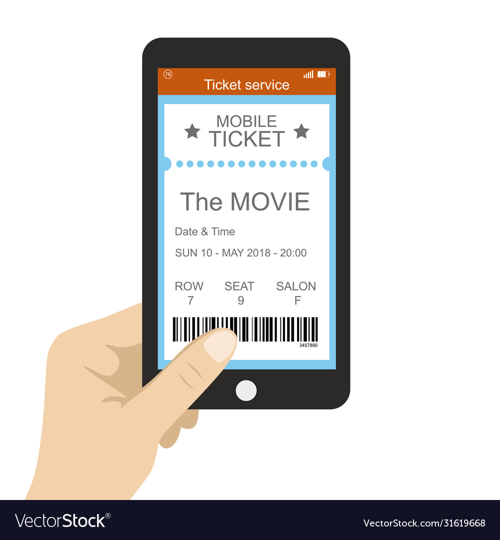 Ticket servicehand holding smart phone with movie