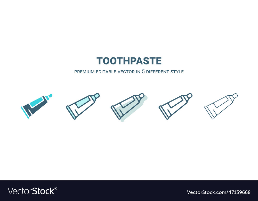 Toothpaste icon in 5 different style outline