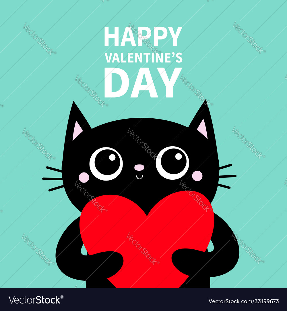 Black cat holding big red heart happy valentines Vector Image