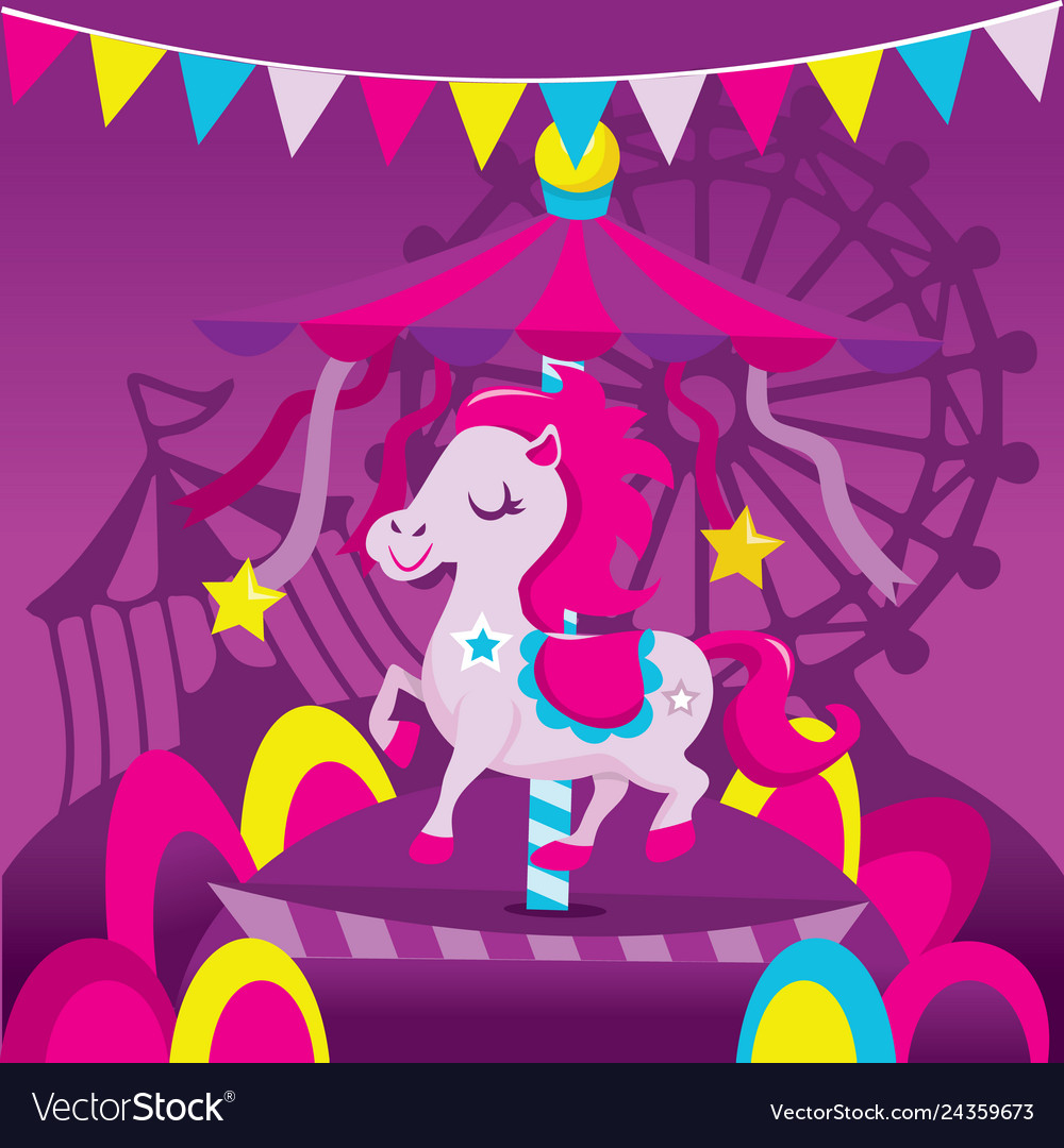 Colorful carousel horse fun carnival scene