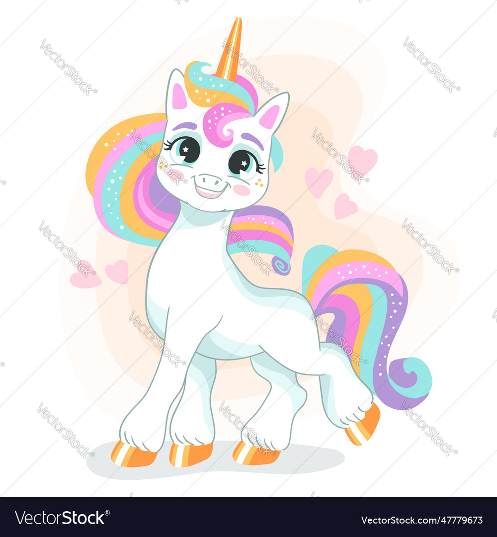 Cute cartoon character happy unicorn Royalty Free Vector